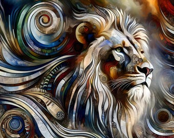 Wild Wonders Digital Art Print Collection | The Abstract Lion image with colorful touches