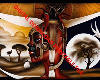 African Woman Art Print: Earth Tones, Tribal Decor (Digital Download)