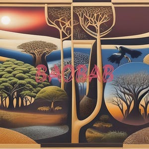Rustic, vibrant and dashing abstract Baobab Art – Printable Design for Earthy and Nature-Inspired Decor.