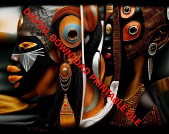Art abstrait masque africain : impression tribale baobab sombre (téléchargement numérique)