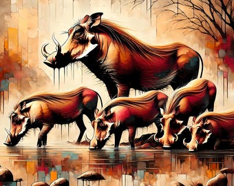 Abstract Warthog Digital Art Print | African Wildlife Wall Art | Safari Animal Illustration | Instant Download
