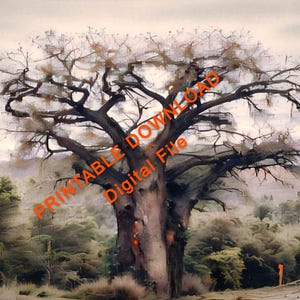 Majestic Baobab Tree Digital Print | African Landscape Wall Art | Safari Mountain Sunset | Nature Print | Instant Download