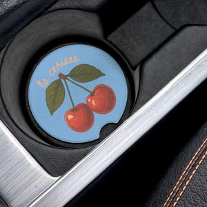 Cherry Design Soapstone Car Coaster Set, Cute Car Coasters, Trendy Car Coasters, Cherry Car Decor, New Car Gift, Car Interior Decor