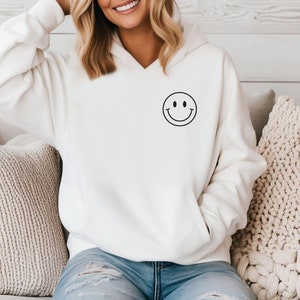 Embroidered Smiley Face Hoodie: Unisex Pullover image 1