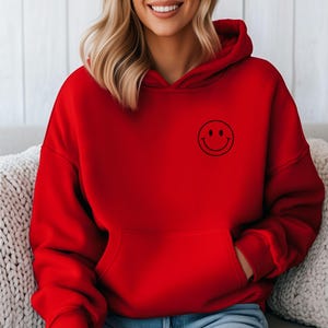 Embroidered Smiley Face Hoodie: Unisex Pullover image 4