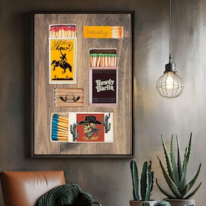 Cowboy Western Matchbox Wall Art, Digital Download Western Wall Decor, Matchbox Collection Art, Instant Art Cowboy Themed Matchbox