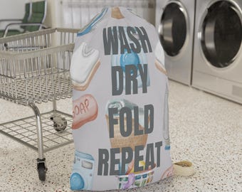 Drawstring Laundry Bag with Handle, Dorm Laundry Bag, Laundry Room Decor, Travel Laundry Bag, Laundromat Bag