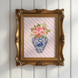 Blue Chinoiserie Vase Art Print: Vintage Floral Wall Decor (Digital Download)