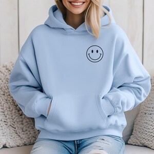 Embroidered Smiley Face Hoodie: Unisex Pullover image 6