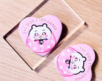 Chiikawa Holo Pin Button • Cozy Gamer Switch, Handmade (55mm)
