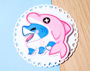Jeff the Land Shark 3" Large Glitter Sticker • Water-resistant vinyl • Rivals Jeff Pink Dolphin Skin
