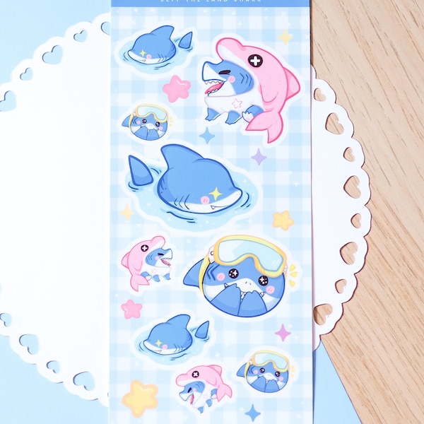 Hoja de calcomanías de vinilo mate de Jeff the Land Shark • Lindo tiburón rivaliza con Jeff • Piel de delfín rosa