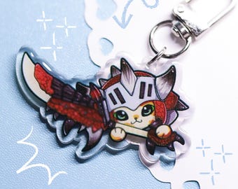 Palico Rathalos Armor Monster Hunting Keychain • 2" Double-sided • Epoxy Resin Coat