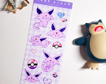 Espeon Sticker Sheet • Journaling, scrapbooking, decorating, gift • Purple Fluffy Cute Buddy