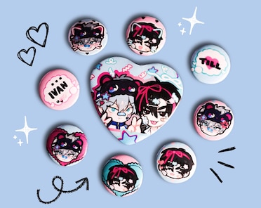 AlienStages – Set De 6 Badges émaillés Till & Ivan – Chibi Mignon – 58 Mm