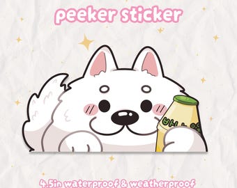 Banana Milk Samoyed Peeker Sticker | Waterproof Vinyl Decal