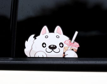 Boba Samoyed Peeker Sticker | Bubble Tea Vinyl Decal