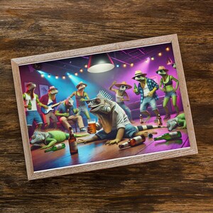These Iguanas really know how to party. Tipsy Party Iguana Poster, Crazy Party Animal Digital print, intoxicated iguana art print
