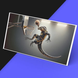 Cartão de parabéns da temporada de basquete Lizard Slam Dunking – Download digital, impressão em casa, cartões de treinamento de basquete, Slam Dunk