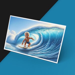 ¡A surfear! Tarjeta de felicitación para bebé surfista, tarjeta divertida para recién nacido, tarjeta de bienvenida para bebé, tarjeta de felicitación para nuevos padres