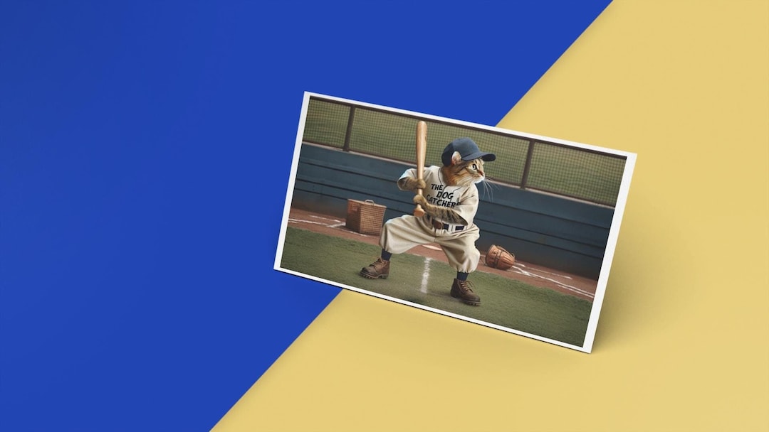 Baseball Congratulations Greeting Card Featuring a Humanized Cat in a ...