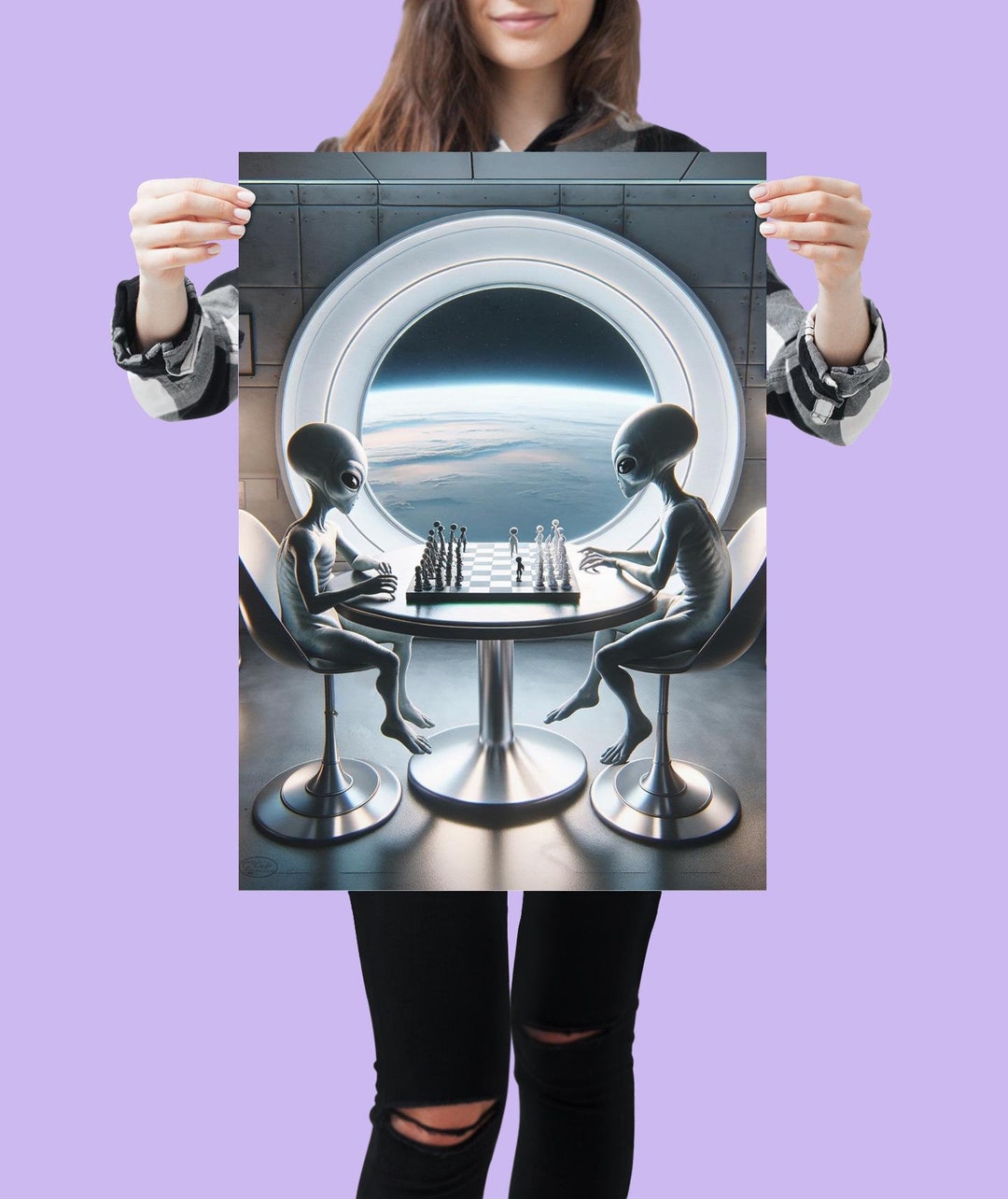 Aliens Playing Chess on a Flying Saucer – Surreal Sci-fi Digital Art ...
