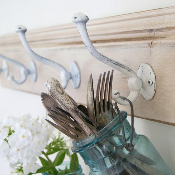 Handmade Cottage Coat Rack in Antique White