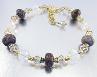 Pietersite, Pineapple Quartz and Champagne Crystal Glass Bracelet