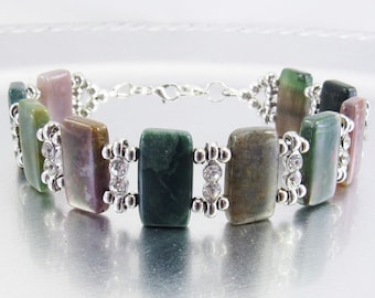 Fancy Jasper and Rhinestone Bracelet or Medical Alert ID Bracelet or Interchangeable Watch Band