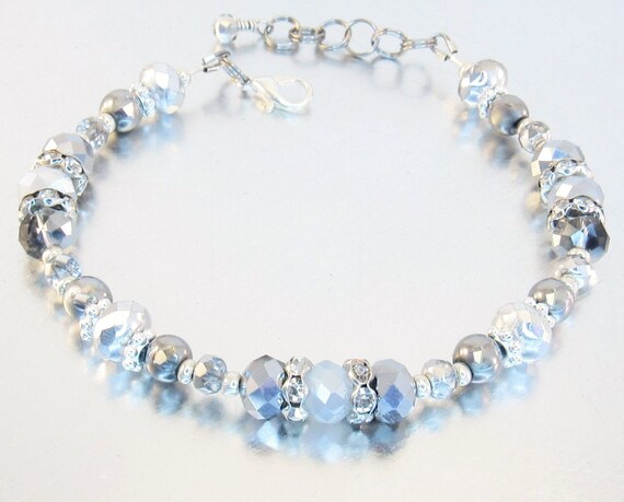 Grey Crystal Glass and Dark Grey Hematite Bracelet