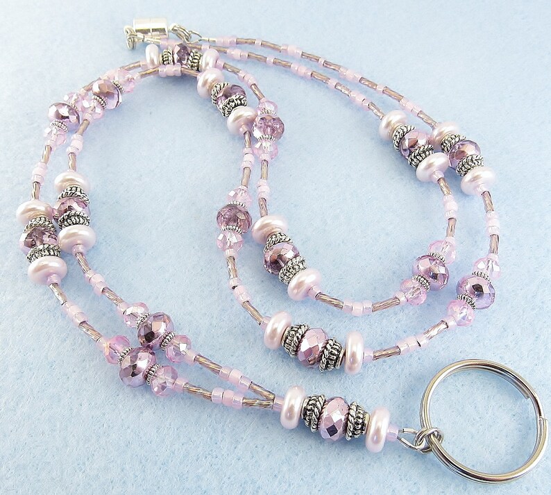 Lavender Lilac and Pink Beaded Lanyard ID Badge Holder ID | Etsy