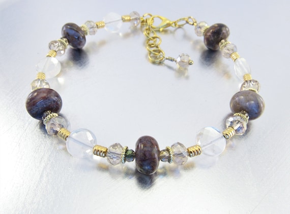 Pietersite, Pineapple Quartz and Champagne Crystal Glass Bracelet