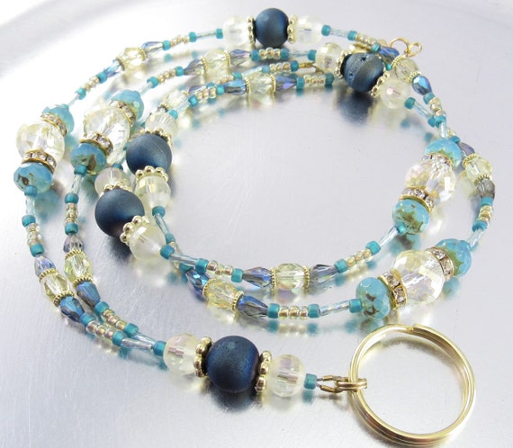 White Translucent Agate Aqua Czech Bead Necklace Gold-plated White Translucent Agate Aqua Czech Bead Necklace Gold-plated