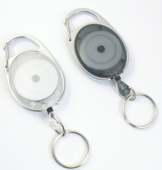ID Badge Reel - Carabiner Style, White or Grey, YOUR CHOICE of Attachment