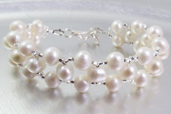 White Freshwater Pearl Bracelet or Medical ID Bracelet or Interchangeable Watch Band