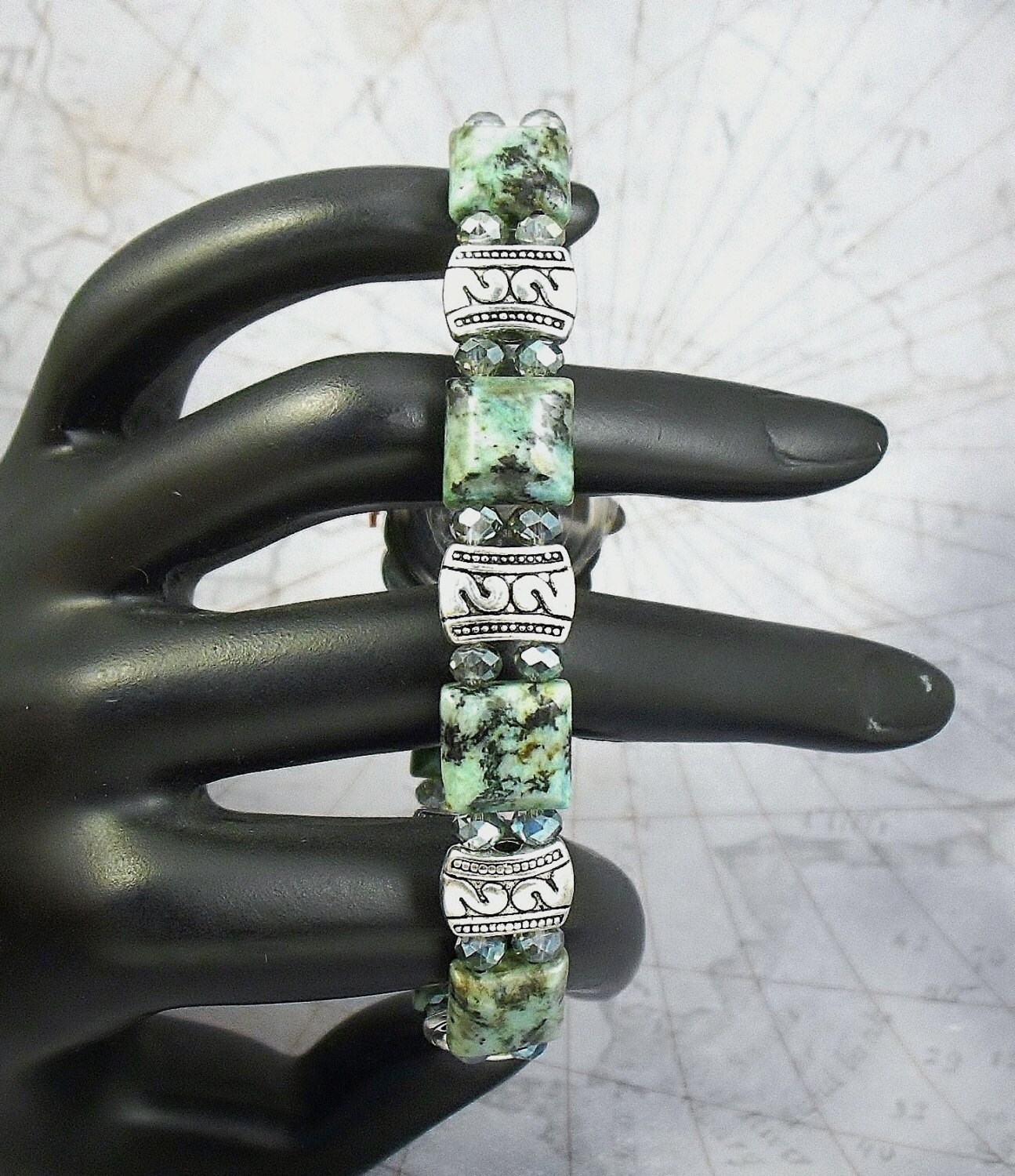 Beaded Bracelet Watch Petite African Turquoise Stretchy Bracelet Watch