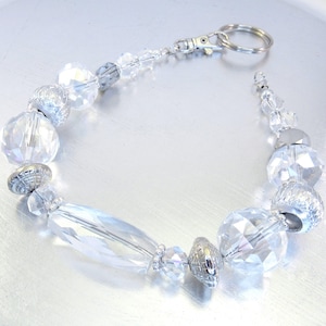 Silver and Clear Crystal Chunky Wristlet, Beaded Key Chain, Purse Embellishment, Purse Jewelry, Key Fob Bling