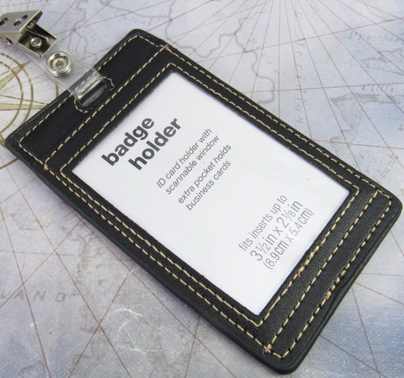 Black Faux Leather Badge Holder, ID Holder, Badge Pocket, Business Card Holder