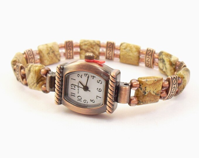 Beaded Stretchy Bracelet Watch Petite Picture Jasper and Etsy