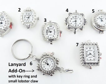 Silver Rhinestone Watch Face Add-On for Lanyards, ID Badge Holders, Necklaces-SEVERAL CHOICES