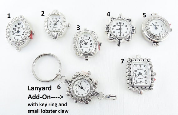 Silver Rhinestone Watch Face Add-On for Lanyards, ID Badge Holders, Necklaces-SEVERAL CHOICES