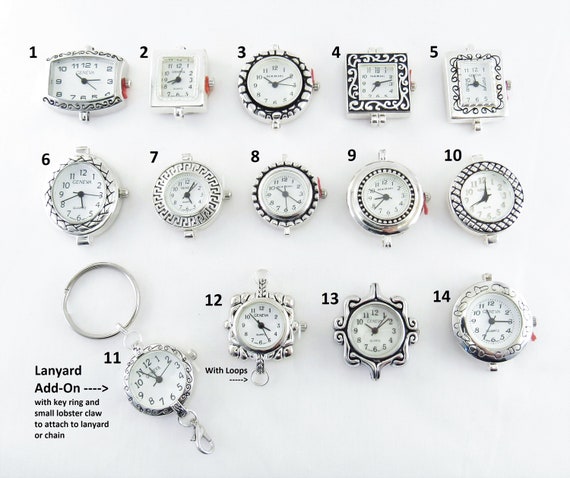 Silver Watch Face Add-On for Lanyards, ID Badge Holders, Necklaces-SEVERAL CHOICES