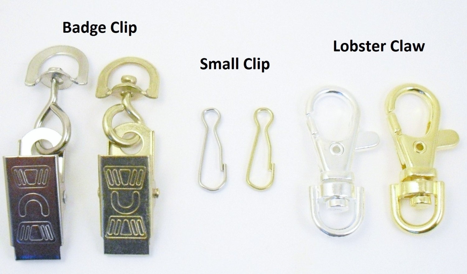 YOUR CHOICE One Swivel Badge Clip, Small Clip or Swivel Lobster Claw,  Silver or Gold 