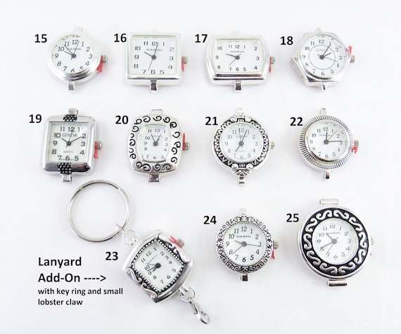Silver Watch Face Add-On for Lanyards, ID Badge Holders, Necklaces-SEVERAL CHOICES