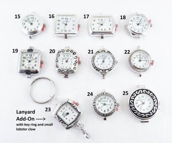 Silver Watch Face Add-On for Lanyards, ID Badge Holders, Necklaces-SEVERAL CHOICES