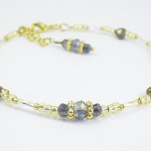 Ankle Bracelet - Purple Crystal Glass and Gold Anklet