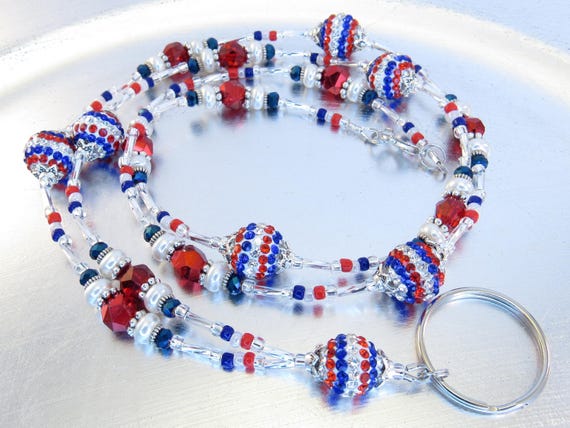 Red, White and Blue Patriotic ID Lanyard, Badge Holder, Credential Necklace