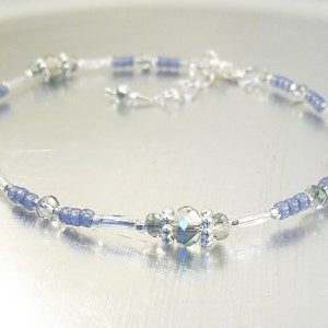 Beaded Ankle Bracelet - Montana Blue, Silver and Rainbow Crystal Glass Anklet
