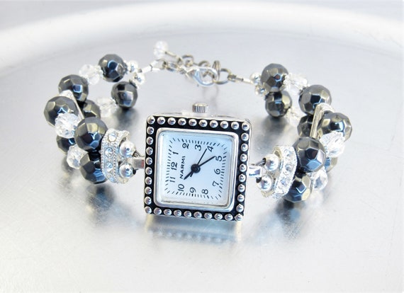 Black Watch Matching Bracelet With White Austrian Crystals Black Watch Matching Bracelet With White Austrian Crystals main image 3