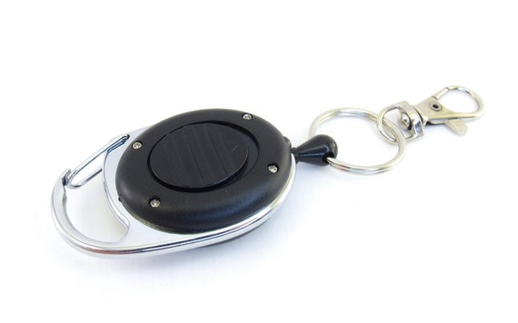 ID Badge Reel with Pendant Light- Carabiner Style, Black with YOUR CHOICE of Attachment